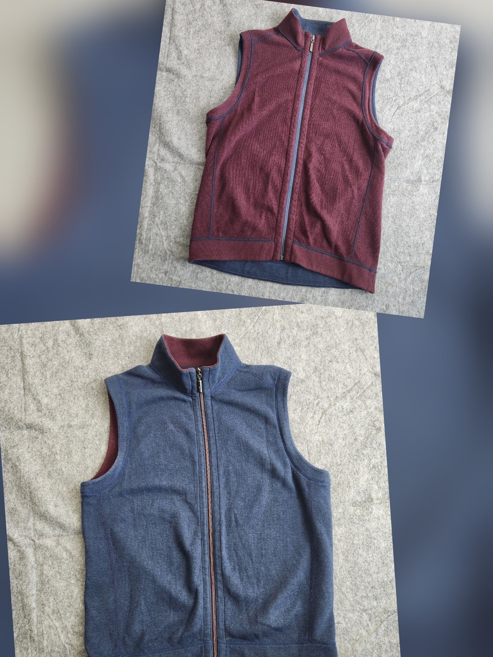 Tommy Bahama Reversible Sweater Vest Men's XL Blue Burgundy Full Zip Mock Neck